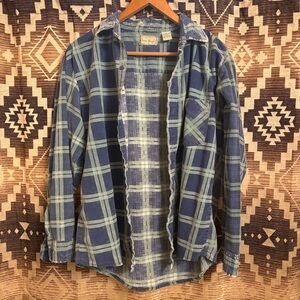 Open Trails Distressed Flannel Plaid Button Up Shirt, Size XL, 100% Cotton